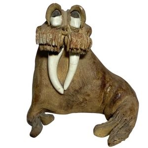 1970’s Large Max Hindt hand Made Clay Walrus With Big Beseeching Eyes, Signed